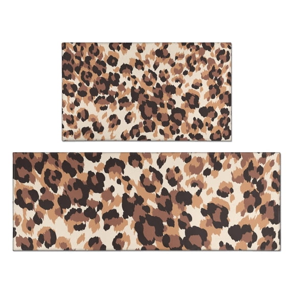 Beige and Brown Leopard Pattern Kitchen Rugs Sets Of 2,Anti Fatigue Kitchen Mat Rugs Non Slip Washable,Decorative Kitchen Floor Mats for Kitchen,Sink,Laundry,17"x30"+17"x47"