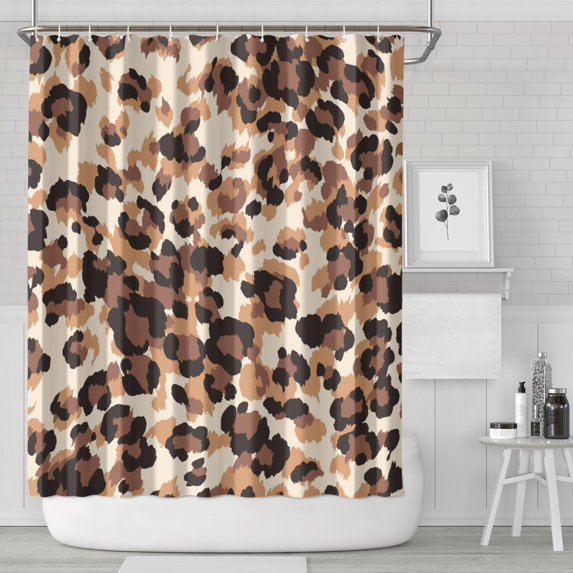 Beige and Brown Leopard Pattern Shower Curtain 84"x72" ,Bathroom Decorative Shower Curtains Set with 12 Hooks,Modern Waterproof Washable Shower Curtain