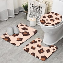 Beige and Brown Of Leopard Print Bathroom Rugs Sets 3 Piece,Toilet Cover Set,Absorbent Non Slip Bathroom Mats Sets with U-Shaped Contour Rug Toilet Rug Set