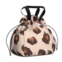 Beige and Brown Of Leopard Print Drawstring Lunch Bag Women - Drawstring Lunch Bag Insulated for Work Office - Stain-Resistant Large Lunchbags for Women with Multi-Pockets