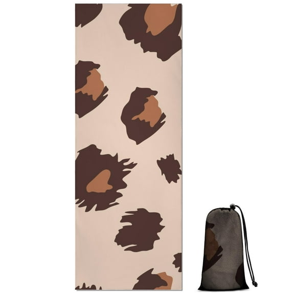 Beige and Brown Of Leopard Print Hot Yoga Mat Towel Non Slip for Hot Yoga - Quick-Drying Yoga Mat Cover with 4 Corner Pockets with Travel Bag - Hot Yoga Towel Non Slip 70"x26"