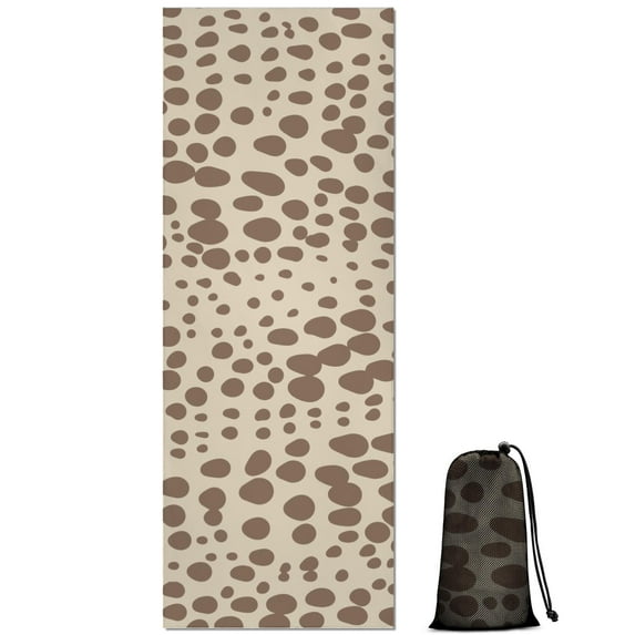 Beige and Brown Of Leopard Print Hot Yoga Mat Towel Non Slip for Hot Yoga - Quick-Drying Yoga Mat Cover with 4 Corner Pockets with Travel Bag - Hot Yoga Towel Non Slip 70"x26"