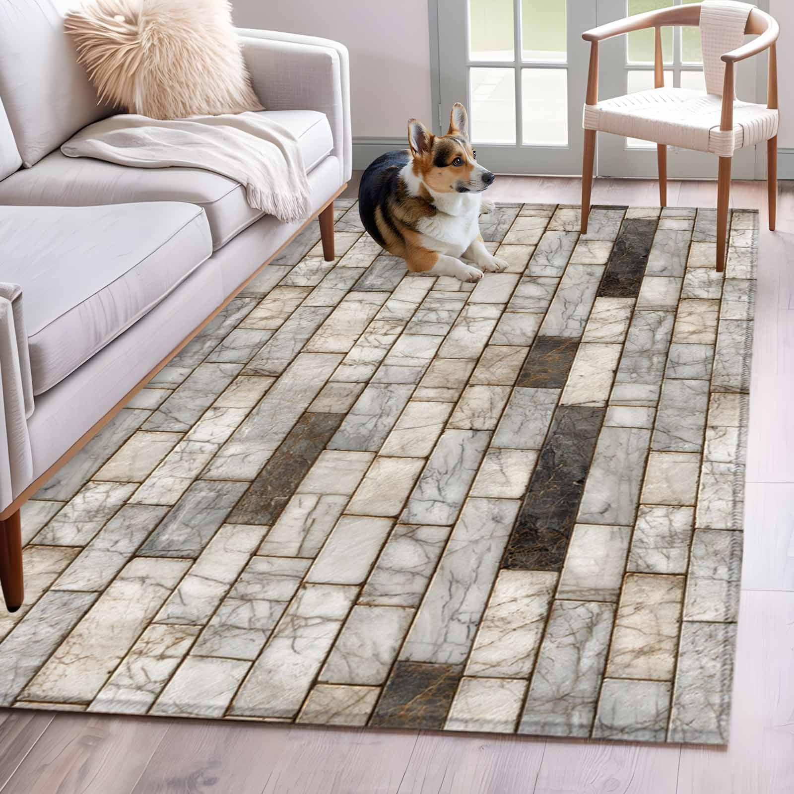 Beige Brown Marble Area Rugs 3'x5', Washable Small Throw Rugs for ...