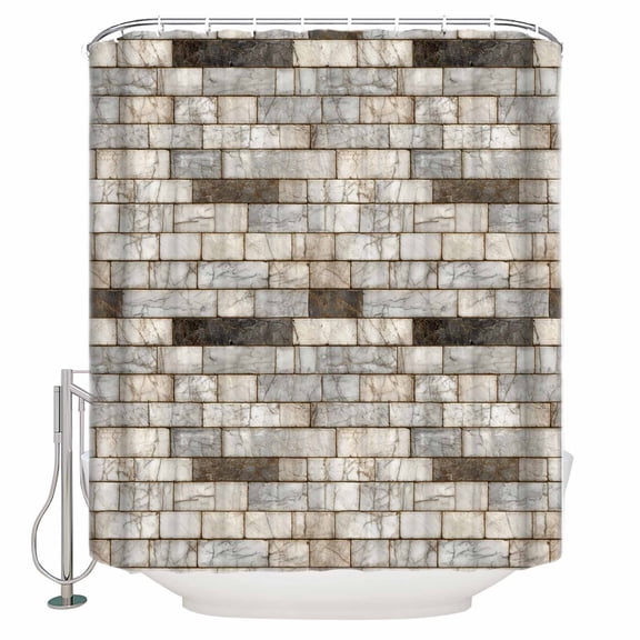 Beige Brown Marble Bathroom Shower Curtains with 12 Hooks Polyester Waterproof Shower Curtain for Stalls and Bathtubs Simple Vintage Brick Stone Wall Decorative Bathroom Privacy Curtain 36x78 Inches