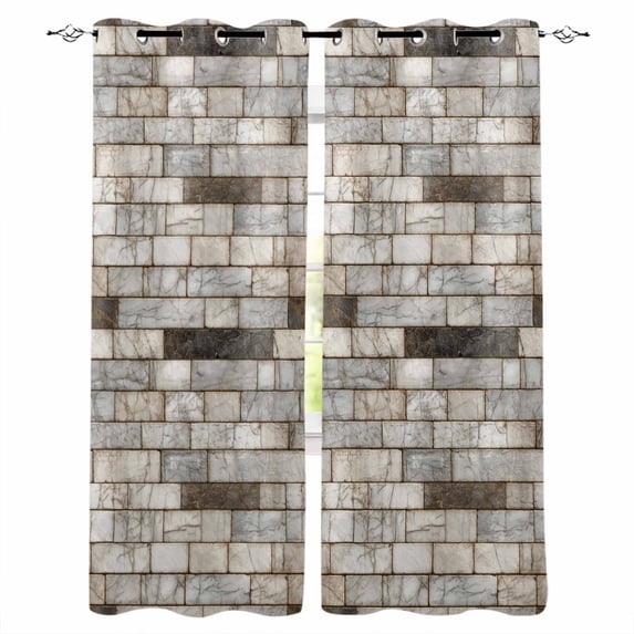 Beige Brown Marble Blackout Curtains for Bedroom - 84 Inch Long Light Blocking 2 Panels Set, Simple Vintage Brick Stone Wall Thermal Insulated Living Room Drapes Grommet Window Curtains 52"x84"