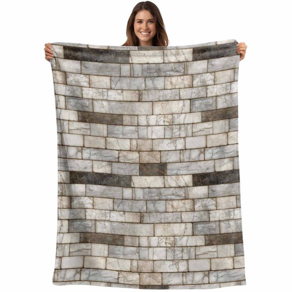 Beige Brown Marble Blanket Soft Cozy Warm Throw Blanket for Couch, Plush Fuzzy Flannel Fleece Blankets for Sofa, Simple Vintage Brick Stone Wall Bed Blankets Lightweight Gifts for Women, 50"x60"