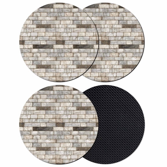 Beige Brown Marble Coasters Set of 4, Absorbent Coasters for Drinks, Simple Vintage Brick Stone Wall Coaster for Desk Coffee Table Protection, Home Decor House Warming Gifts 4"