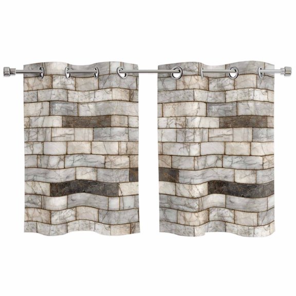 Beige Brown Marble Kitchen Curtains Window Panels, Simple Vintage Brick Stone Wall Insulated Window Treatment Curtain, Grommet Curtains for Bedroom/Living Room/Bathroom, 2 Piece 27.5"Wx39"L