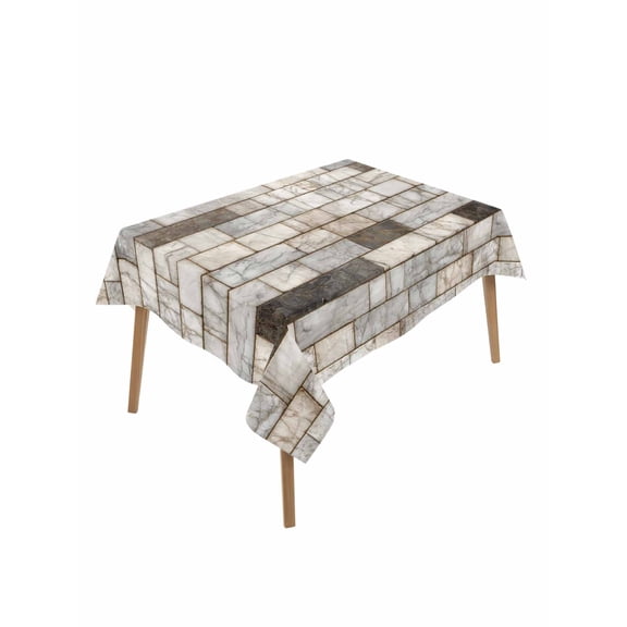 Beige Brown Marble Rectangle Tablecloth, Simple Vintage Brick Stone Wall Waterproof & StainResistant Tablecloth, Washable Oil-proof Table Cover for Dining/Party/Wedding/Camping/Buffet 52x70 In