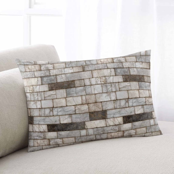 Beige Brown Marble Throw Pillow Covers, Simple Vintage Brick Stone Wall Soft Breathable Pillow Cases with Invisible Zipper for Sleeping, Queen Size Pillowcases for Couch Bed Sofa Chair 20x30 Inches