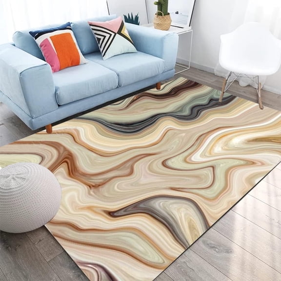 Beige Brown Modern Abstract With Marble Swirl Area Rug For Living Room Soft Thouch Bedroom Rug Boho Chic Metallic Gold Circle Dining Kitchen Table Carpet Home Office Hallway Decor 1x2ft