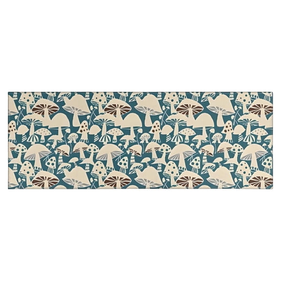 Beige Brown Mushroom Blue Pattern Kitchen Rug Mat,Kitchen Runner Rugs Non Skid Washable,Decorative Kitchen Floor Mats for Kitchen,Sink,Laundry,17"X47"