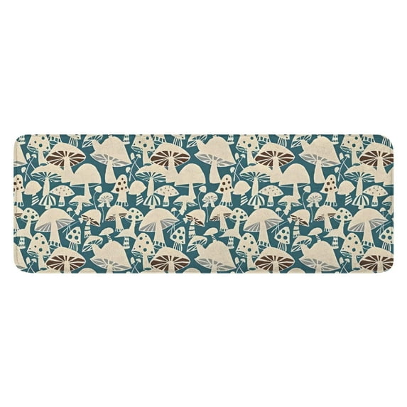 Beige Brown Mushroom Blue Pattern Kitchen Rug Mat,Kitchen Runner Rugs Non Skid Washable,Decorative Kitchen Floor Mats for Kitchen,Sink,Laundry,17"x47.2"
