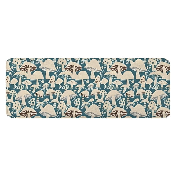 Beige Brown Mushroom Blue Pattern Kitchen Rug Mat,Kitchen Runner Rugs Non Skid Washable,Decorative Kitchen Floor Mats for Kitchen,Sink,Laundry,17"x47.2"