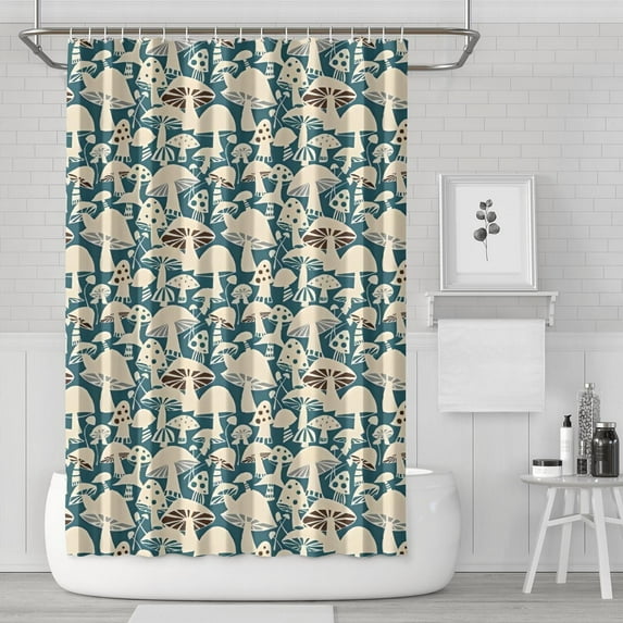 Beige Brown Mushroom Blue Pattern Shower Curtain 72"x72" ,Bathroom Decorative Shower Curtains Set with 12 Hooks,Modern Waterproof Washable Shower Curtain