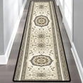thumbnail image 1 of Beige Brown Octagonal Medallion Hallway Runner Rug, Traditional Persian Long Floor Mat, Non-Slip Washable Vintage Ornate Rug for Entryway Kitchen, 1 of 9