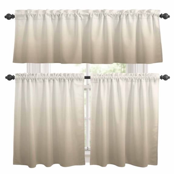Beige Brown Ombre Kitchen Curtains Sets for Windows 24 Inch Length, Modern Abstract Art Gradient Aesthetics Rod Pocket Window Treatments Tier Curtains and Valances Set for Bedroom/Bathroom