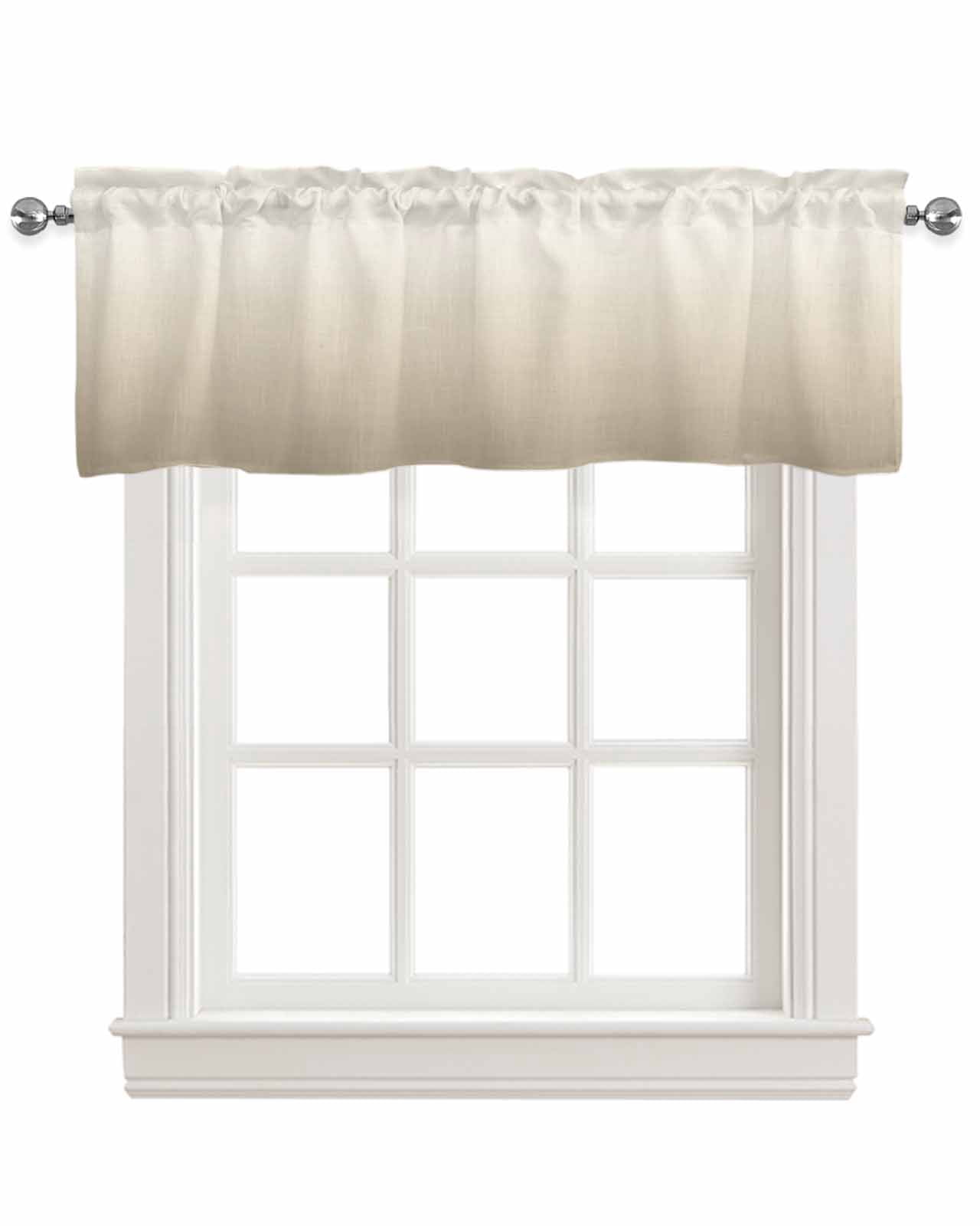 Beige Brown Ombre Kitchen Valances for Windows Farmhouse Linen Window Valance Curtain for Living Room Window Treatment Modern Abstract Art Gradient Aesthetics Valance Rod Pocket Topper, 42 x 12 Inch