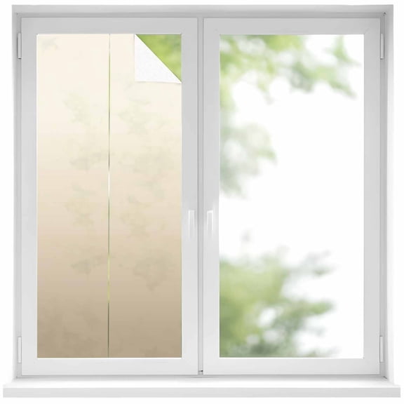 Beige Brown Ombre Window Privacy Film, Modern Abstract Art Gradient Aesthetics Static Cling UV Sun Blocking Heat Control Window Tint, Non-Adhesive One Way Windows Privacy Cover 17.7''x39.3''