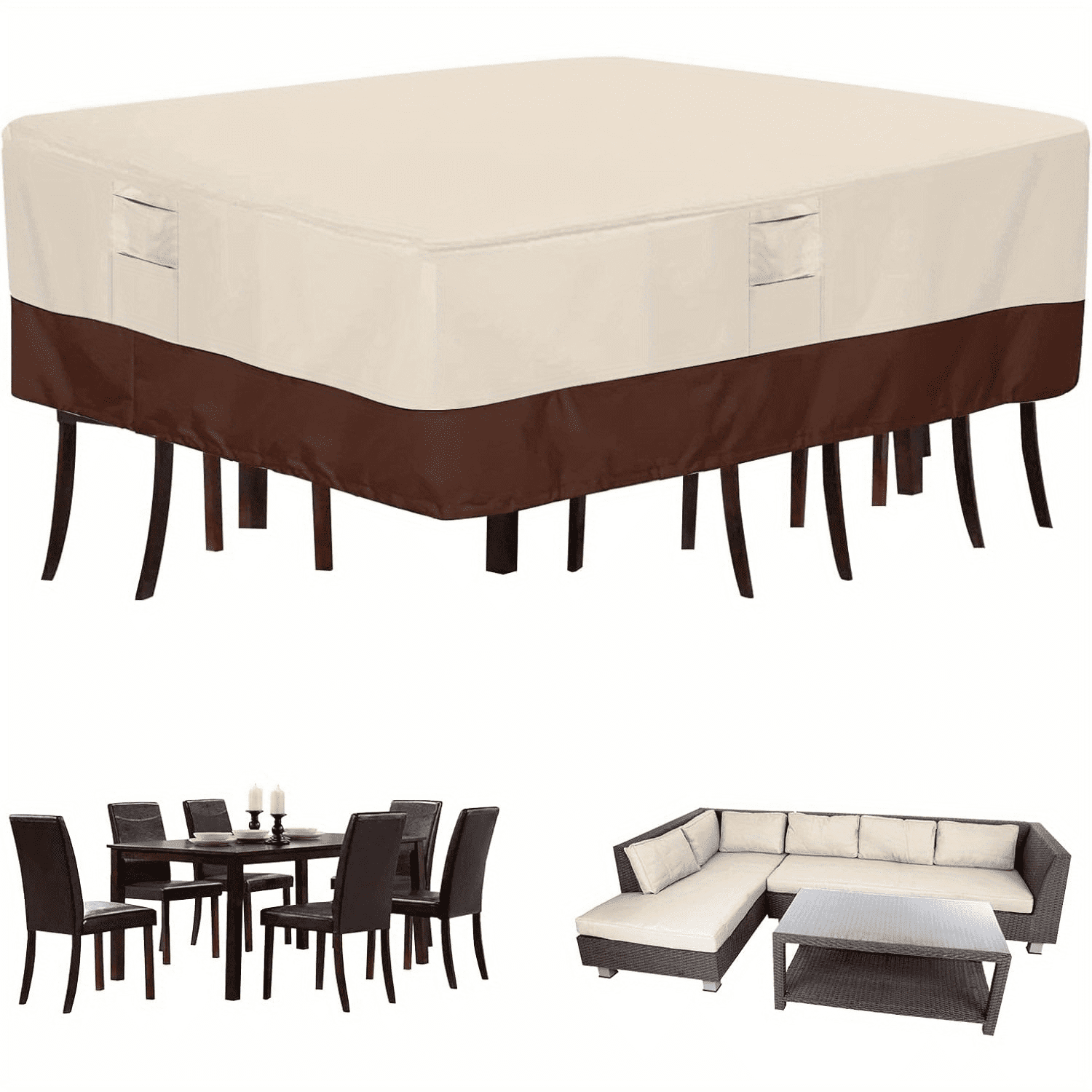 Beige & Brown Patio Table Cover, Waterproof Outdoor Furniture Protector