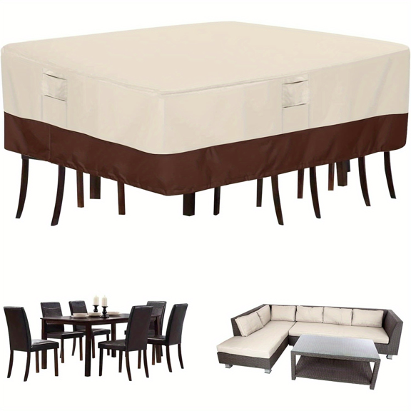 Beige & Brown Patio Table Cover, Waterproof Outdoor Furniture Protector