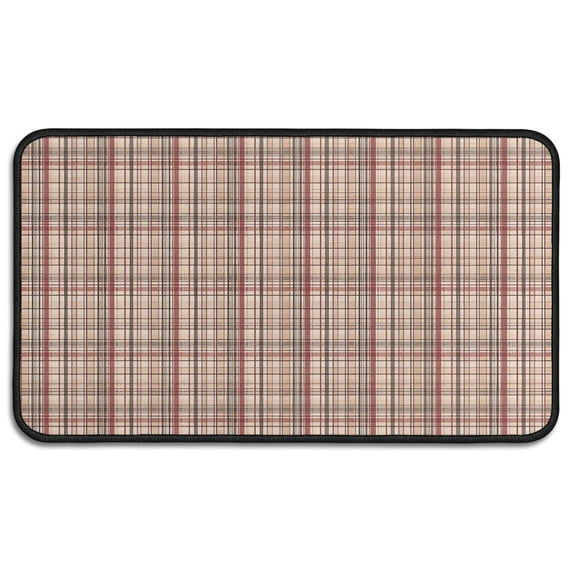 Beige Brown and Red Checkered Pattern Door Rugs,Washable Non Slip Door Mats Indoor,Decorative Door Mats,Entry Mat Indoor for Entrance,Bedroom,Kitchen,Bathroom,30"x17"