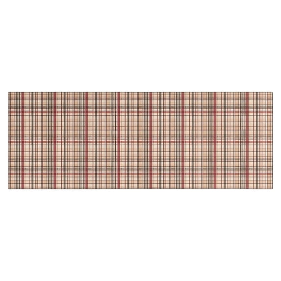 Beige Brown and Red Checkered Pattern Kitchen Rug Mat,Kitchen Runner Rugs Non Skid Washable,Decorative Kitchen Floor Mats for Kitchen,Sink,Laundry,17"X47"