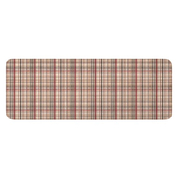 Beige Brown and Red Checkered Pattern Kitchen Rug Mat,Kitchen Runner Rugs Non Skid Washable,Decorative Kitchen Floor Mats for Kitchen,Sink,Laundry,17"x47.2"