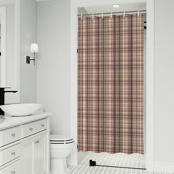 Beige Brown and Red Checkered Pattern Shower Curtain 36"x72" ,Bathroom Decorative Shower Curtains Set with 12 Hooks,Modern Waterproof Washable Shower Curtain