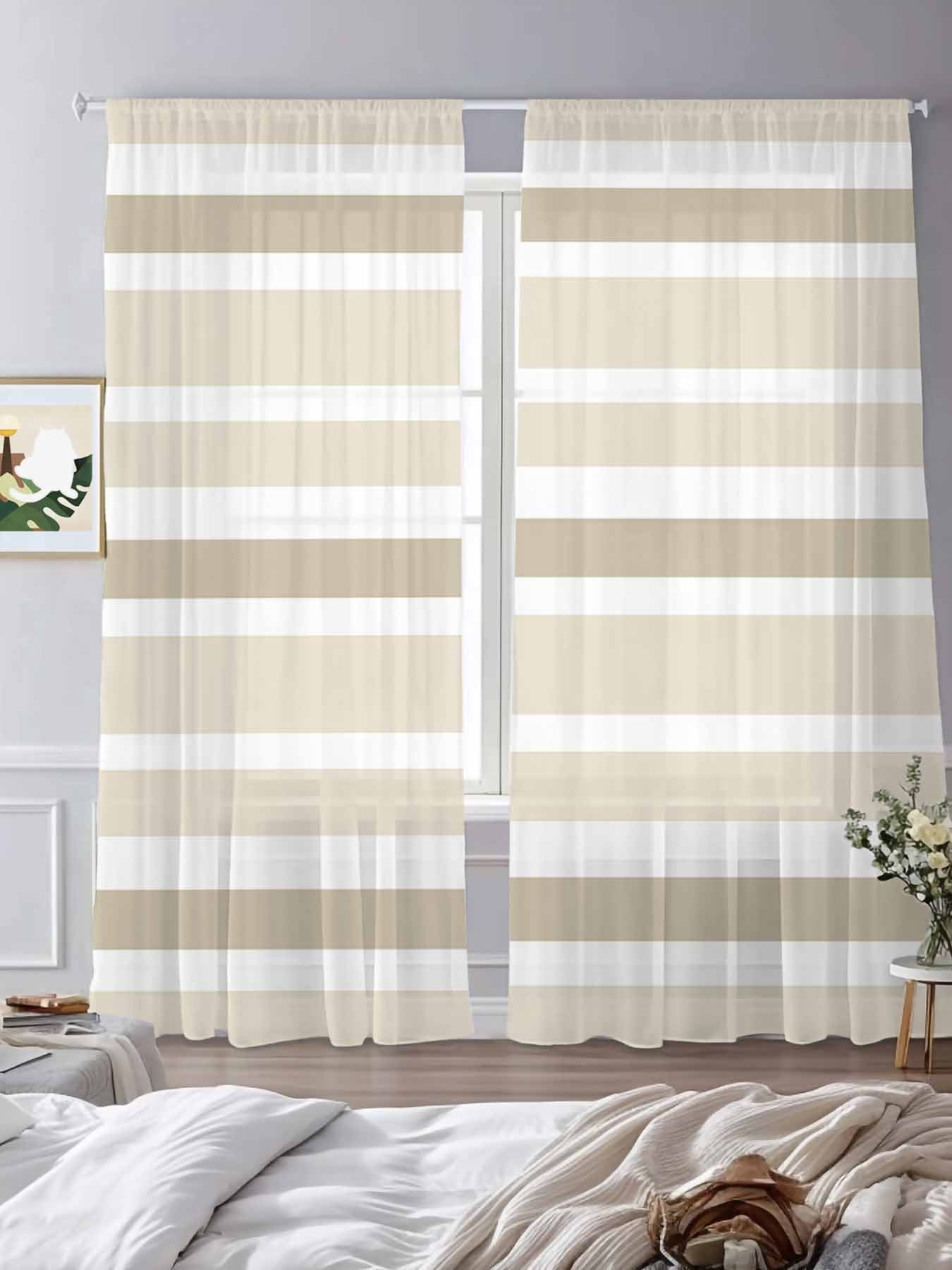 KOUFALL Linen Blend Sheer Curtains 52x105 Inches | Tan Beige With Bronze Grommets, Semi-Sheer For Living Room & Bedroom