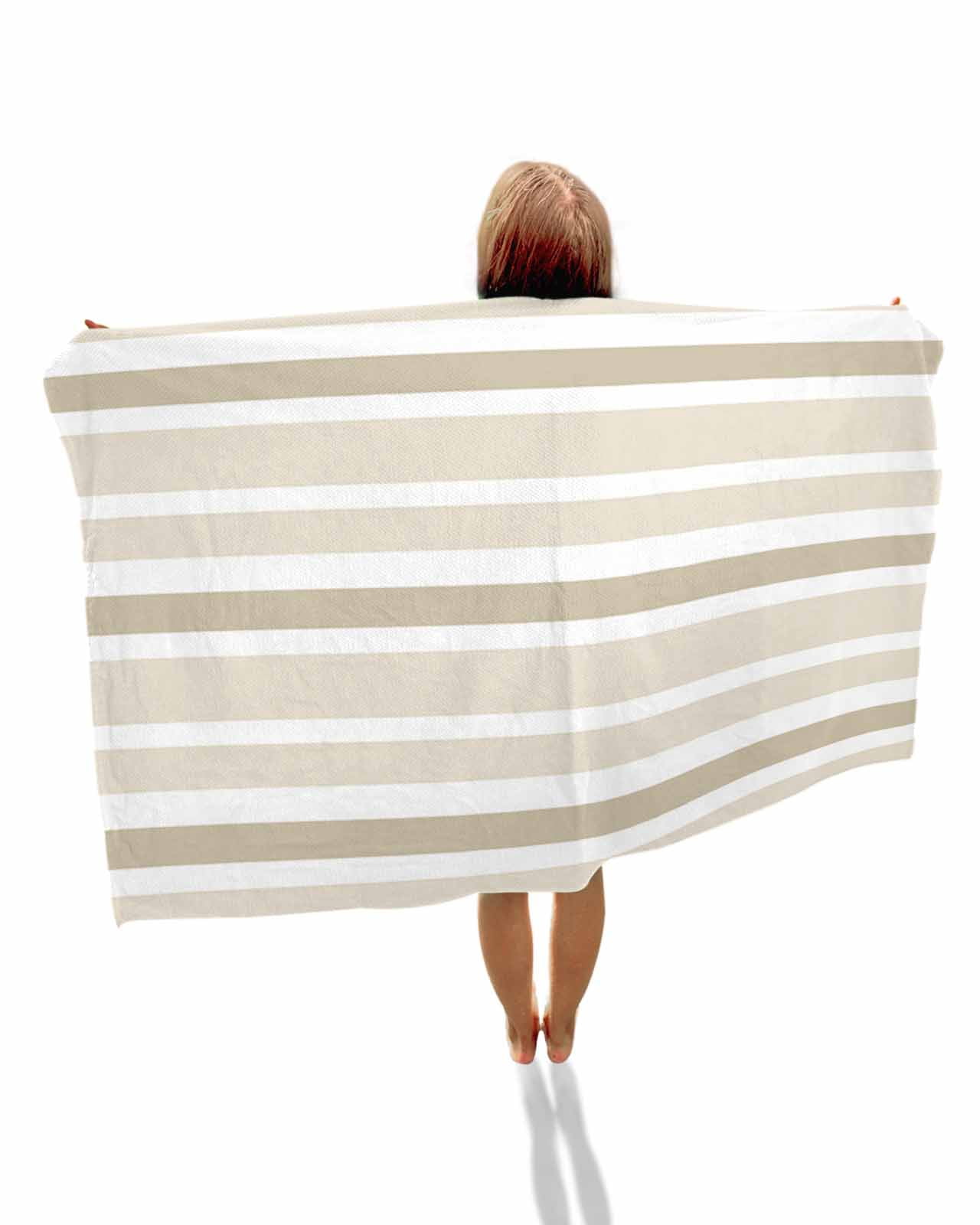 Beige Brown Striped Beach Towels Oversized Super Absorbent, Modern White Abstract Art Aesthetics Lightweight Bath Towel Quick Dry Sets For Bathroom/Pool/Rv Camping/Beach Play/Gym Room/Picnic 23"x47"