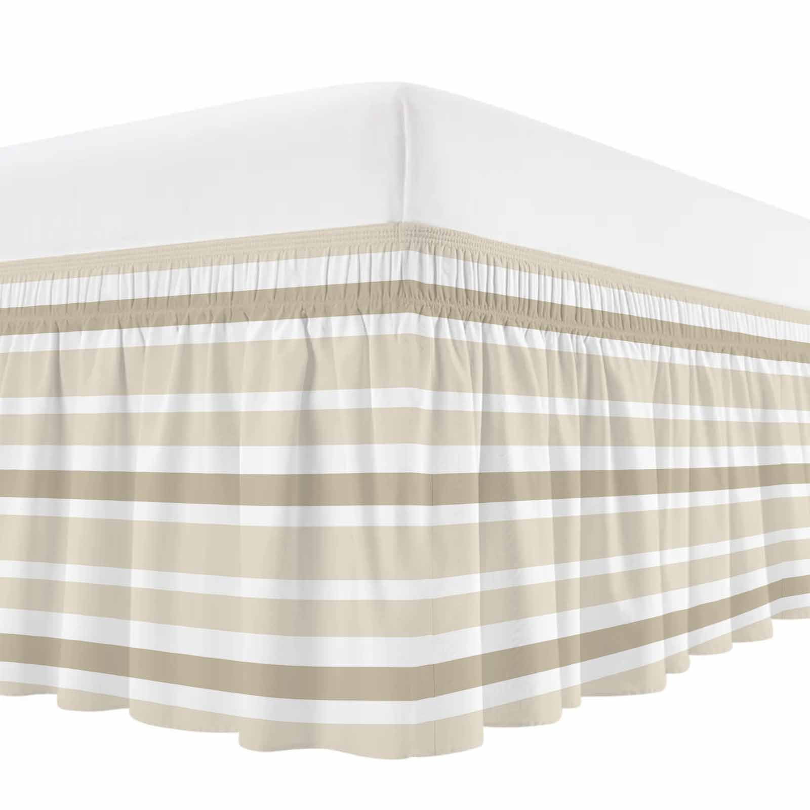 Beige Brown Striped Bed Skirt Queen Size,Modern White Abstract Art ...