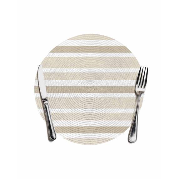 Beige Brown Striped Round Placemats for Dinning Tables,Heat-proof ...