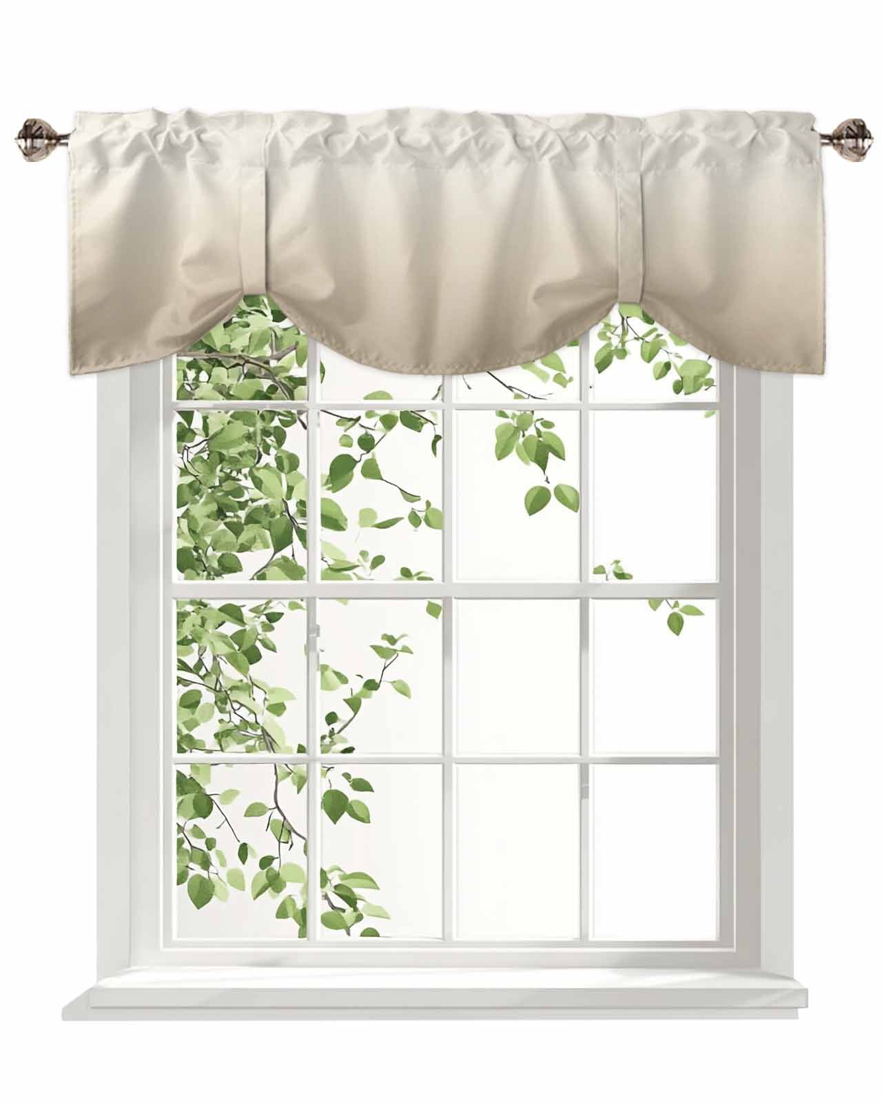 Beige Brown Tie Up Valances Curtain, Adjustable Kitchen Gradient Solid Color Ombre Modern Art Valances for Windows Decor, Rod Pocket Short Curtains Set for Bedroom/Bathroom, 60"x18"
