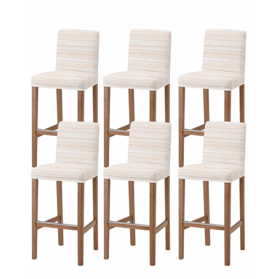 Beige Brown Wooden Grain Bar Stool Covers Set of 6, Modern Vintage Wooden Texture Stretch Washable Bar Chair Covers with Backs, Removable Pub Counter Height Chair Cover for Kitchen Dining Room Cafe