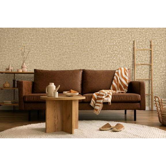 Beige Brushed Block Print Non Woven Non-Pasted Textured Wallpaper 57 Sq. Ft.