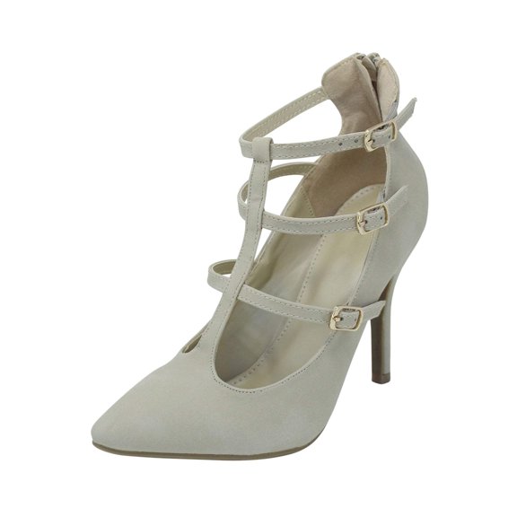 Beige Buckled Womens High Heel Pumps Size 6