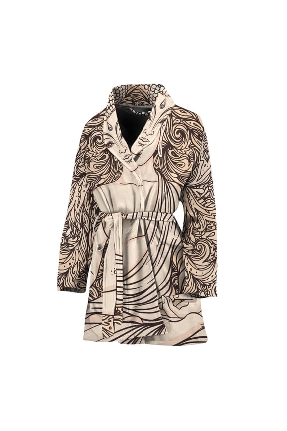 Beige Buddha Mandala Women Bathrobe One Size Univeral Fits Fashion Lightweight Plush Fleece Long Robe For Women