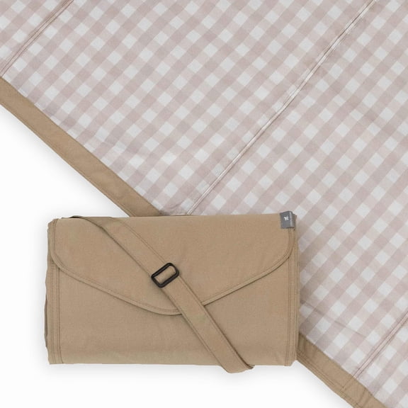 Beige Buffalo Check 5 x 7 Outdoor Picnic & Beach Blanket