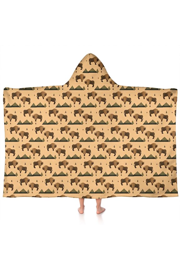 Beige Buffalo Pattern Hooded Bath Towel,60"x35" for Ages 3 To 12 Kids, Quick Dry Lightweight Soft Microfiber Hood Beach Towel Cover Up for Kids