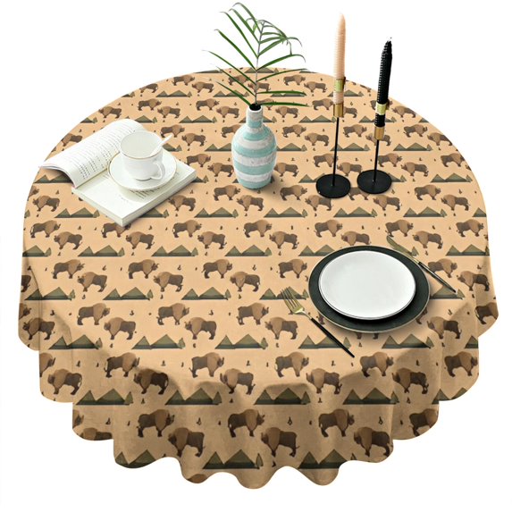 Beige Buffalo Pattern Round Tablecloth 60"x60",Wrinkle Wipeable Table Cloth for Kitchen Dining Room Picnic Patio Party