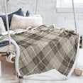 thumbnail image 1 of Beige Buffalo Plaid Decorative Throw TV Sherpa Blanket, Soft, Warm, Comfy, Plush Fleece for Bedding, Couch and Cabin, Gray Throw Blanket, 50" x 60"., 1 of 8