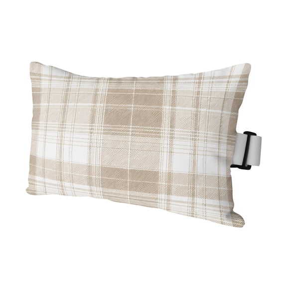 Beige Buffalo Plaid Outdoor Pillows for Chaise Lounge Chair Waterproof Lumbar Pillows with Insert&Adjustable Elastic Strap Beach Headrest Pillow Farmhouse Modern Checkered Pillow for Pool 11"x16"