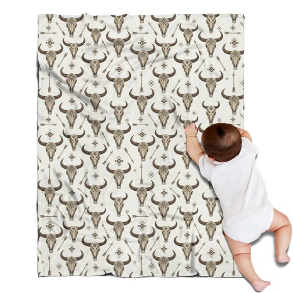 Beige Buffalo Skull Arrow Pattern Blanket,Comfortable Soft Flannel Throw Blanket,All Season,Warm Lightweight Blankets for Sofa Bed Couch Living Room Chair,30"x40"