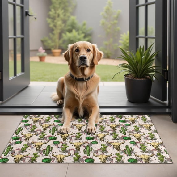 Beige Buffalo Skull Cactus Pattern Door Rugs,Washable Non Slip Door Mats Indoor,Decorative Door Mats,Entry Mat Indoor for Entrance,Bedroom,Kitchen,Bathroom,20"x32"
