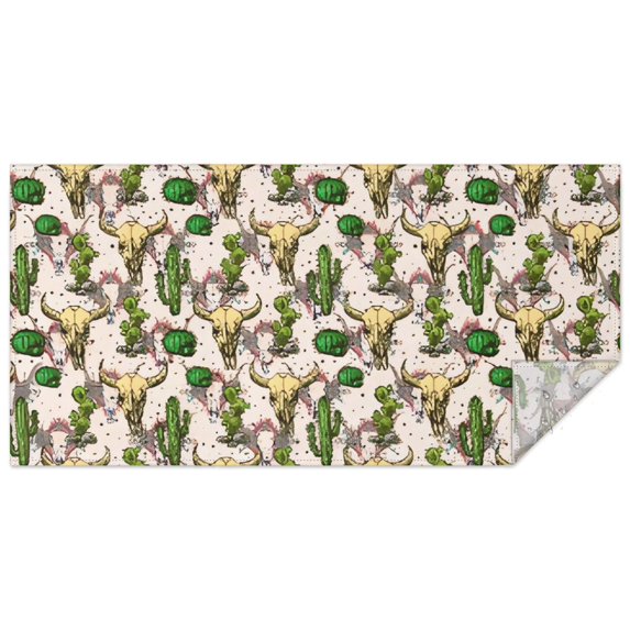 Beige Buffalo Skull Cactus Pattern Rectangle Tablecloth 60"x120",Waterproof Polyester Rectangle Table Cloth, Wipeable Spillproof Polyester Tablecloth for Dining, Camping, Indoor and Outdoor