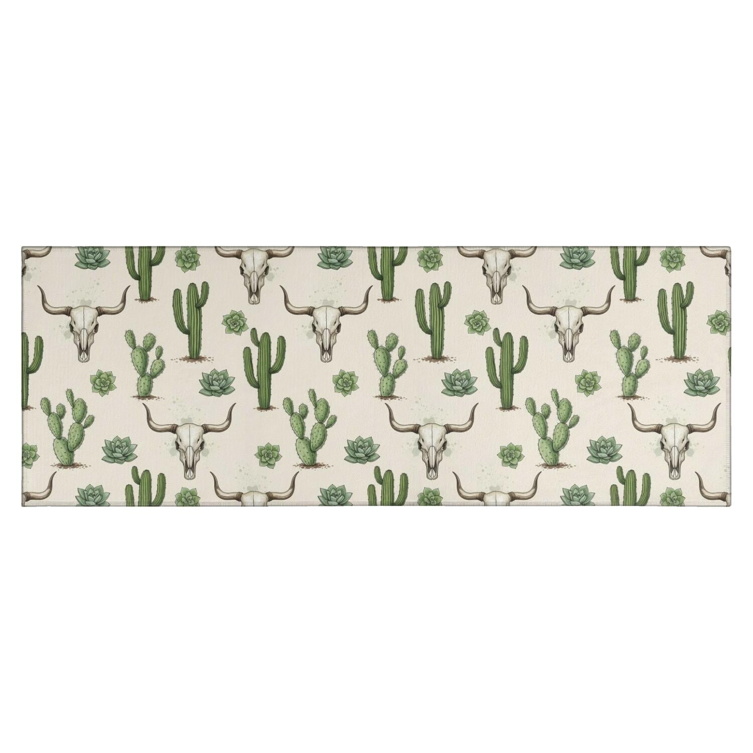 Beige Buffalo Skull Cactus Succulent Pattern Kitchen Rug Mat,Kitchen ...