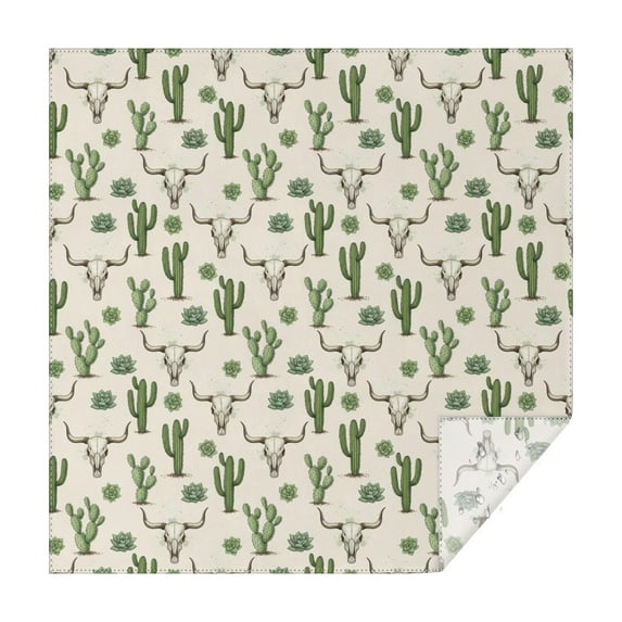 Beige Buffalo Skull Cactus Succulent Pattern Square Tablecloth,Waterproof Square Table Cover,Wipeable Spillproof Washable Table Cover for Home Kitchen Party Decor 52"x52"(132x132cm)