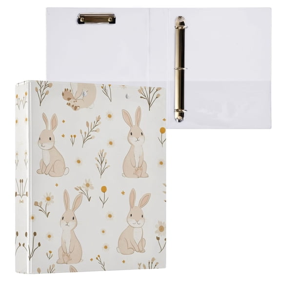 Beige Bunnies 3 Ring Hardcover Binders 1.5in Round Rings for Letter-Size Folder Paper Organizer Pockets for Office Student Recipe