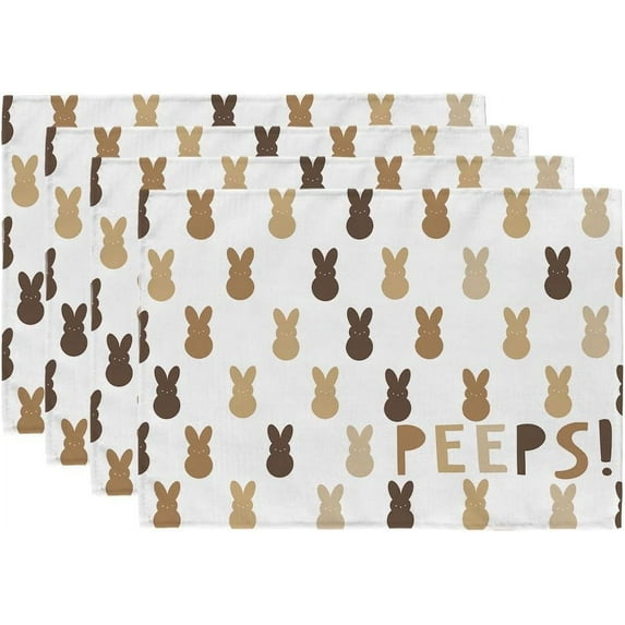Beige Bunny Easter Placemats 12x18 Inch Set of 4 Peep Sign Spring Table mats Farmhouse Rustic Holiday Kitchen Dining Table Decoration for Indoor Outdoor Dinner Party Décor GP076